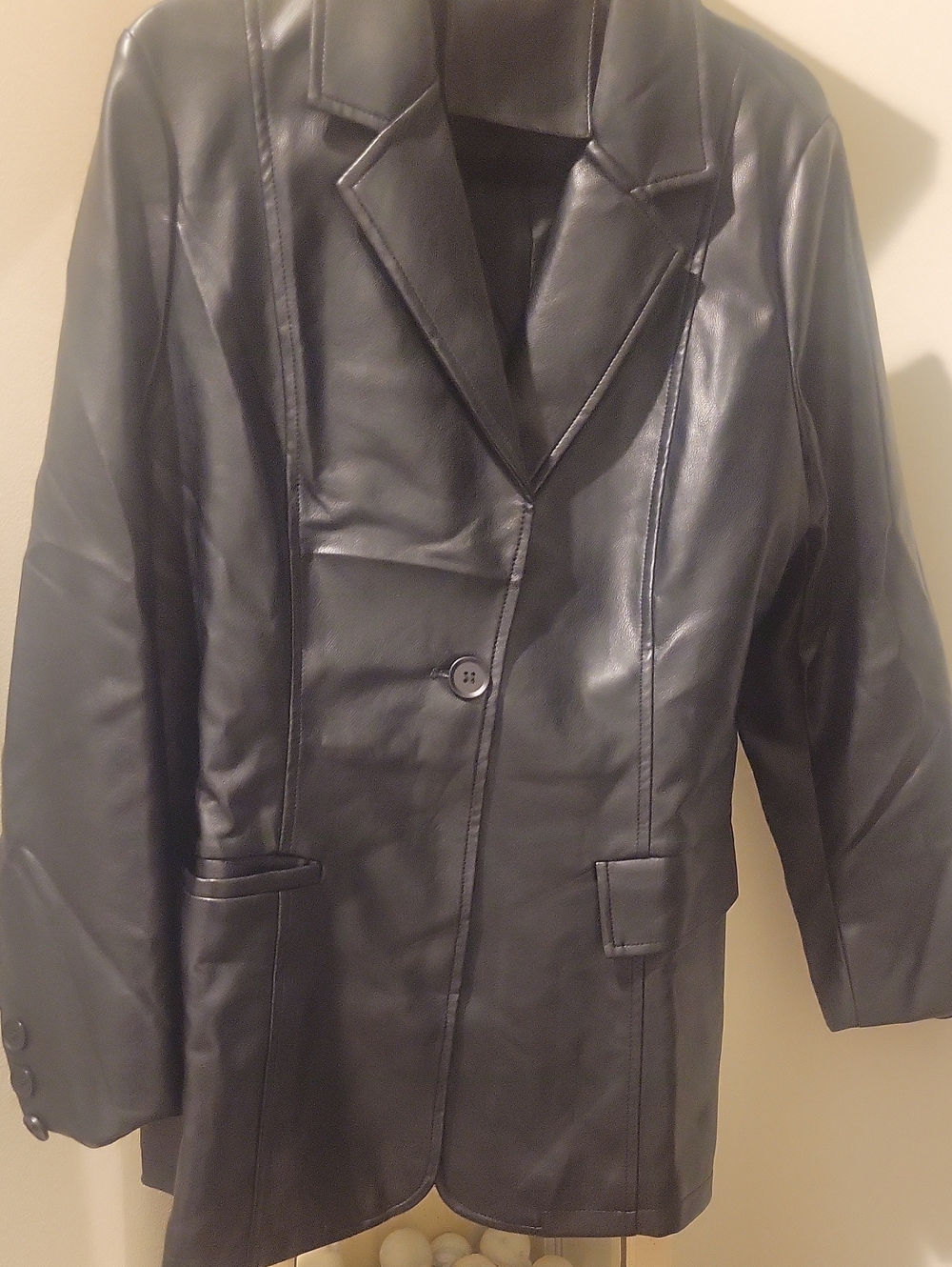 Men's Black Faux Leather Pea Coat
